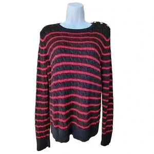 Lauren Ralph Lauren Womens Black and Red Striped Round Neck Sweater / Size PL